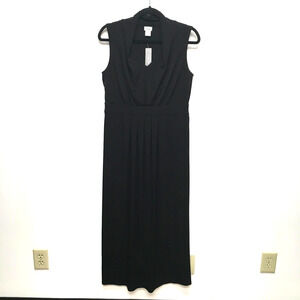 Chicos Womens Black Solid Sleeveless Stretch Classic Pleated Maxi Dress M 8/10